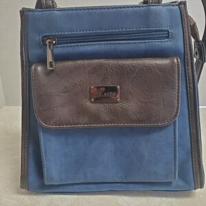 Liz Soto Blue and Brown Women's Vegan Leather Backpack 9x9